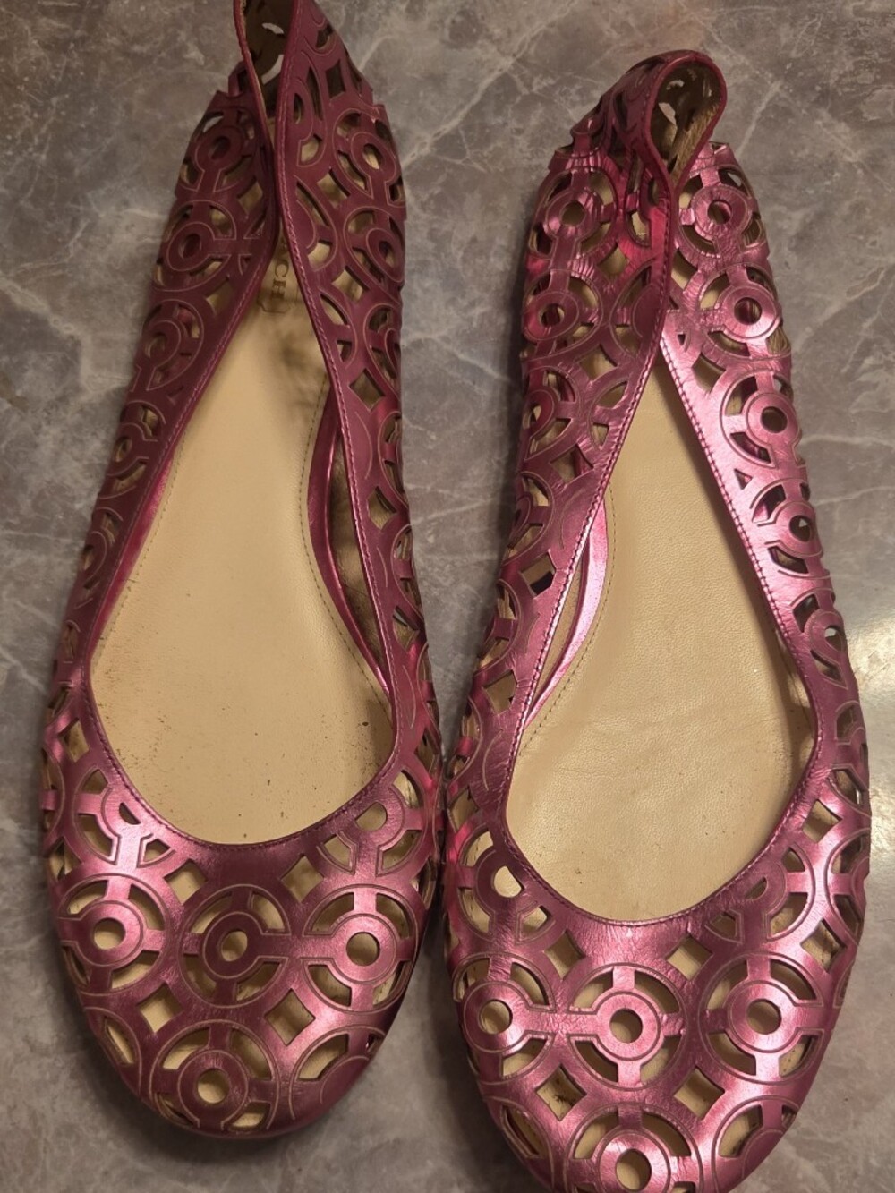 Coach Metallic Pink Laser-Cut Ballet Flats